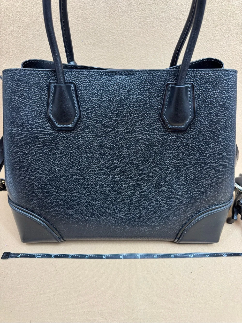 Michael Kors Black Leather Satchel with Gold Charm